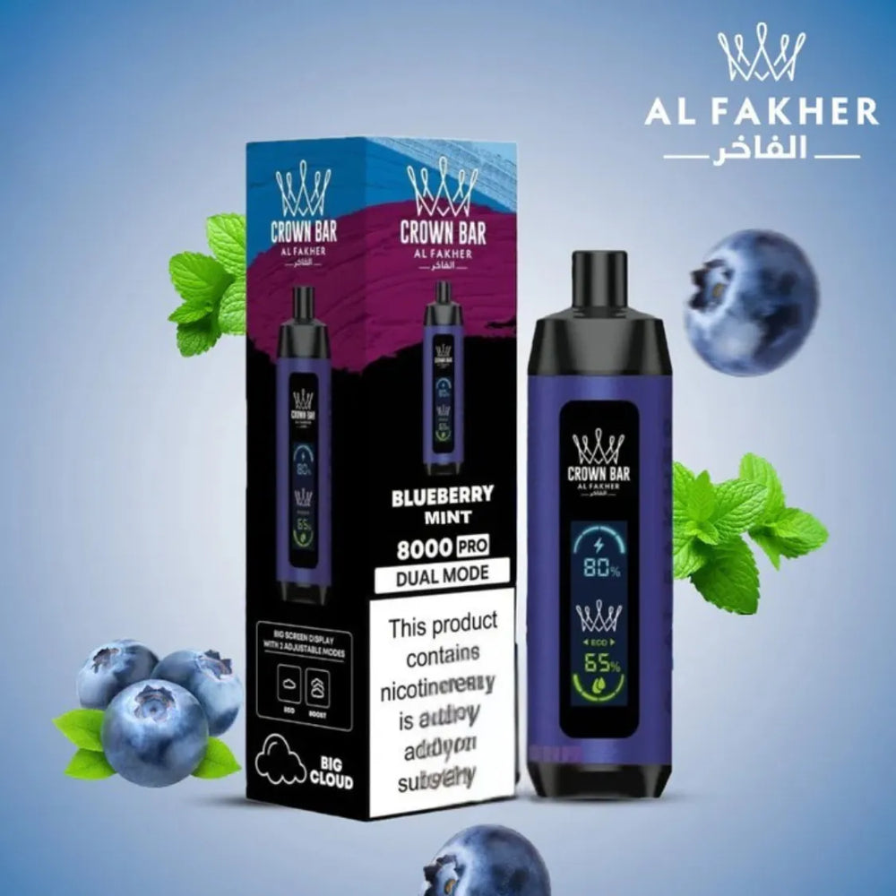 Best Al Fakher-Crown Bar Pro 8000 Puffs_Dual Mode— Blue Berry Mint Near me 