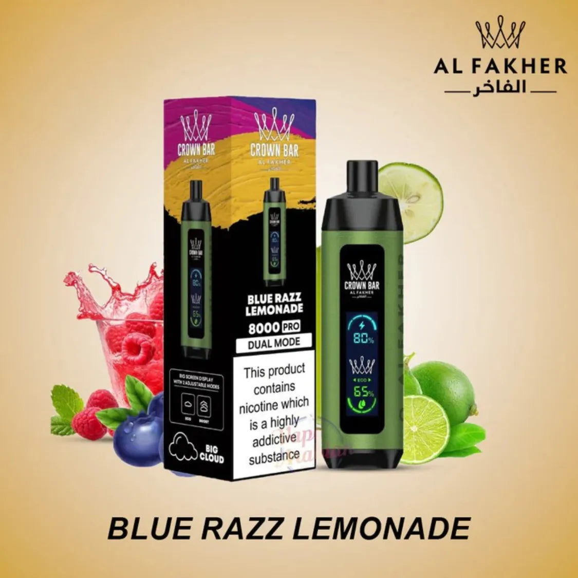 Best Al Fakher-Crown Bar Pro 8000 Puffs_Dual Mode— Blue Razz Lemonade near me in dubai 
