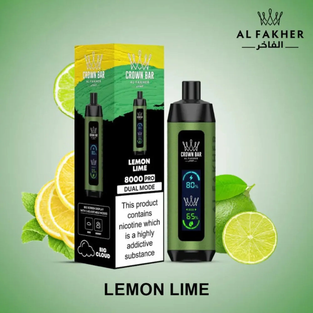 Best Al Fakher-Crown Bar Pro 8000 Puffs_Dual Mode— Lemon lime in uae near me