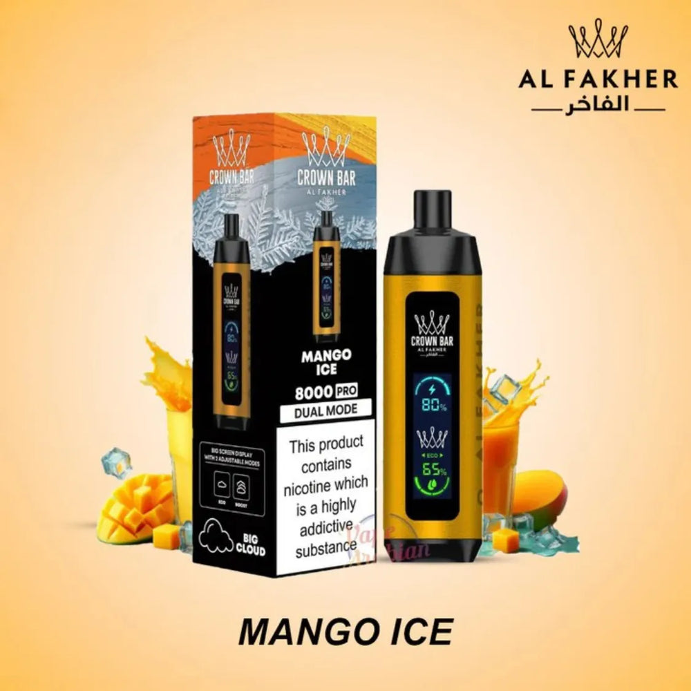Best Al Fakher-Crown Bar Pro 8000 Puffs_Dual Mode— Mango Ice near me in dubai 
