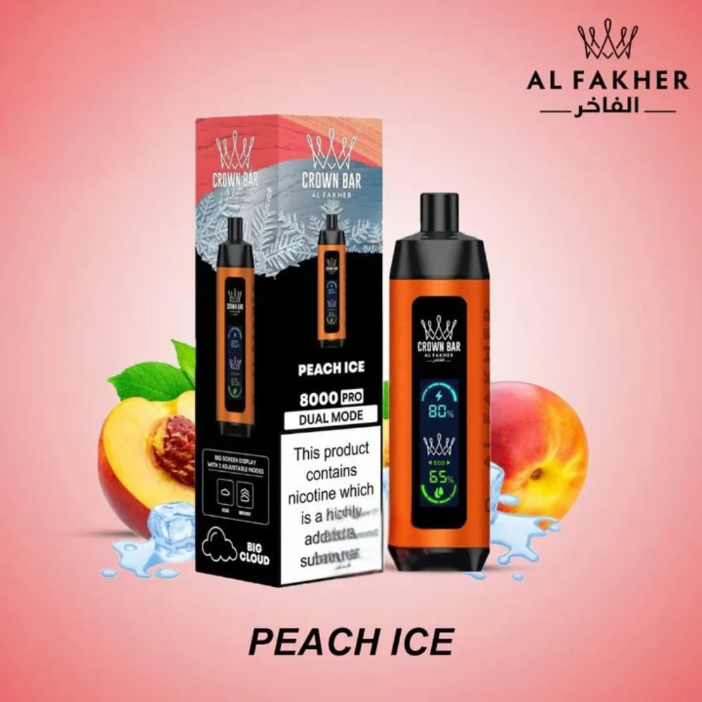 Best Al Fakher-Crown Bar Pro 8000 Puffs_Dual Mode— Peach ice near me in Dubai