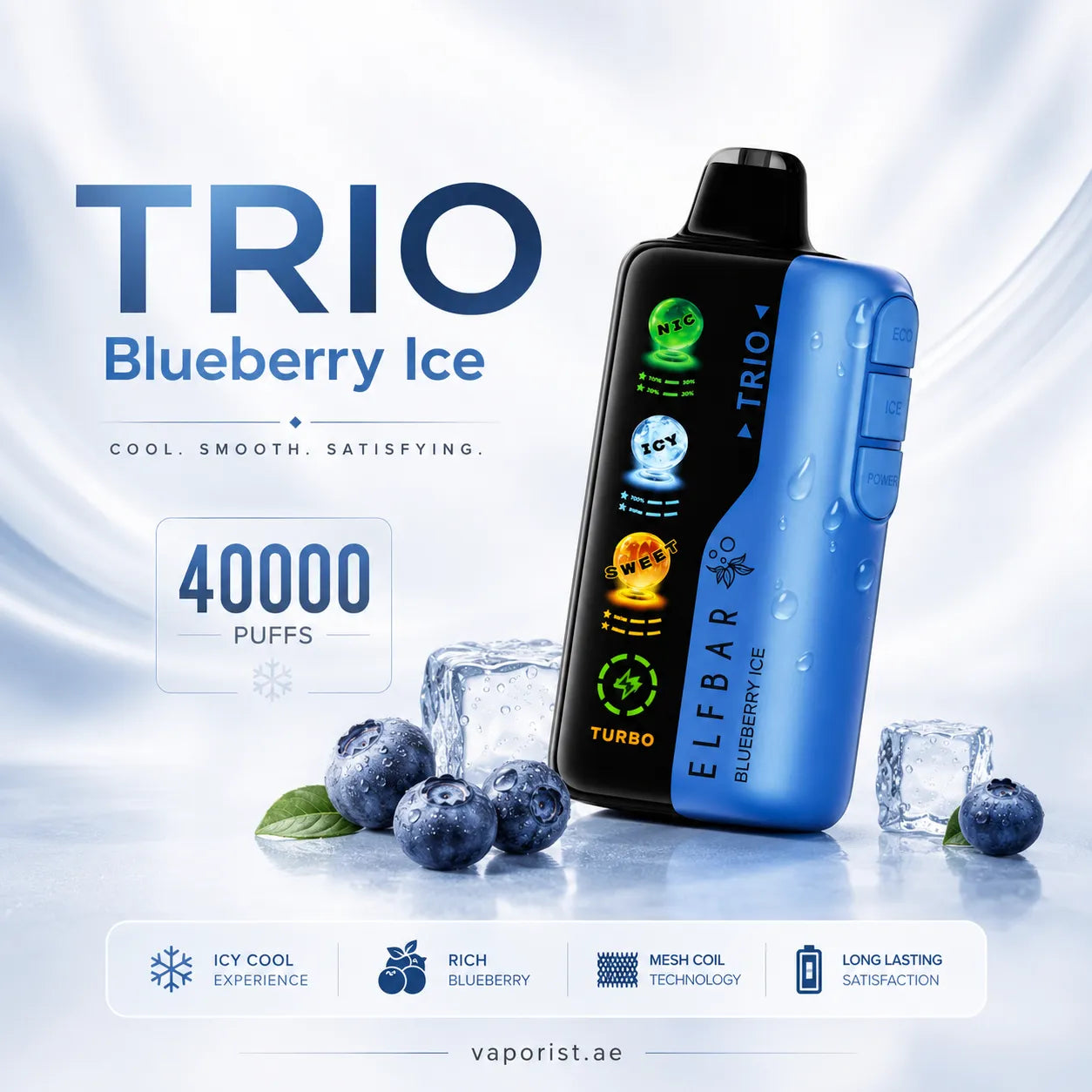 ELFBAR Trio Blueberry Ice disposable vape device 40000 PUFFS