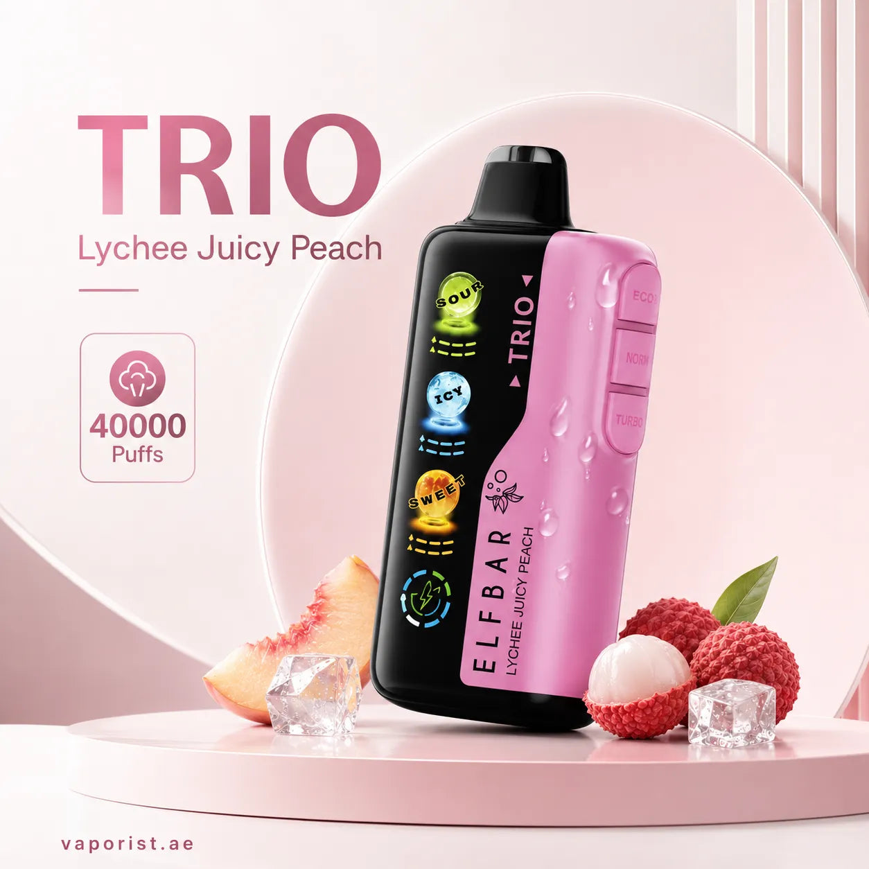 ELFBAR Trio Lychee Juicy Peach disposable vape 40000 Puffs