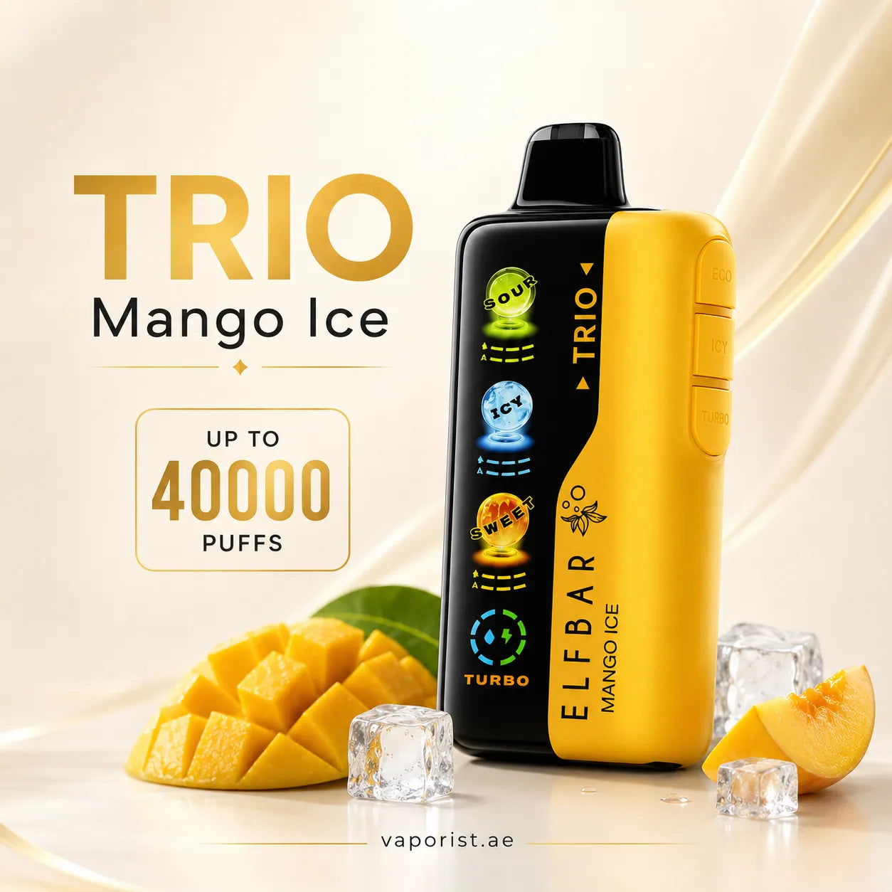  Elfbar Trio TRIO Mango Ice  disposable vape device 40000 PUFFS'.