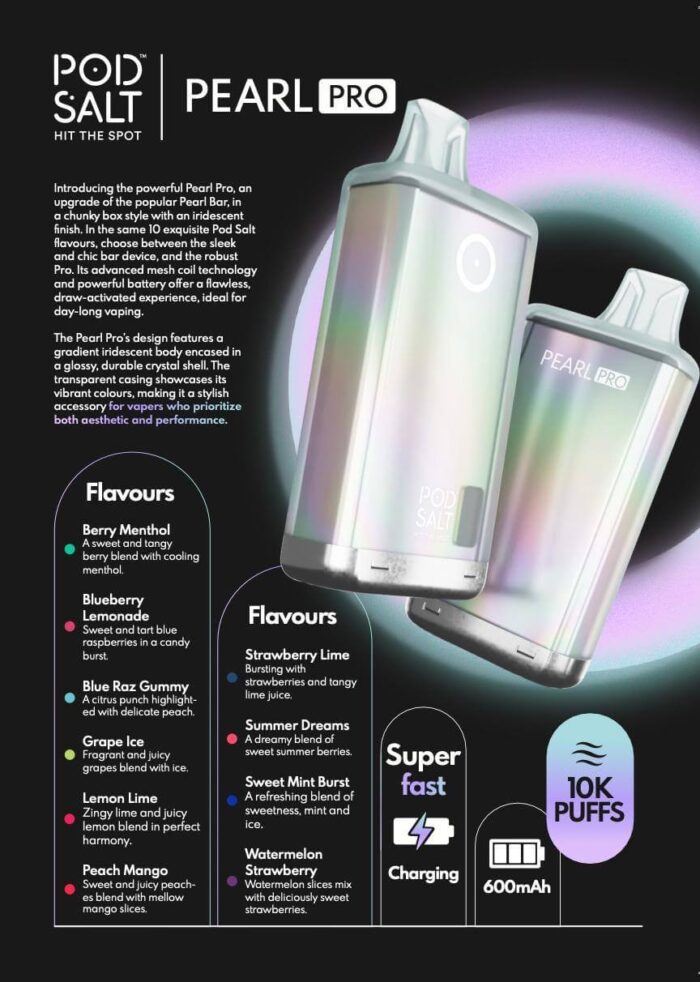 POD SALT PEARL PRO 10000 PUFFS 20MG DISPOSABLE VAPE
