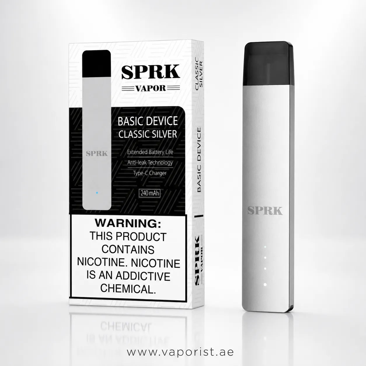 SPRK Vapor Basic Pod System Silver classic  rechargeable kit UAE