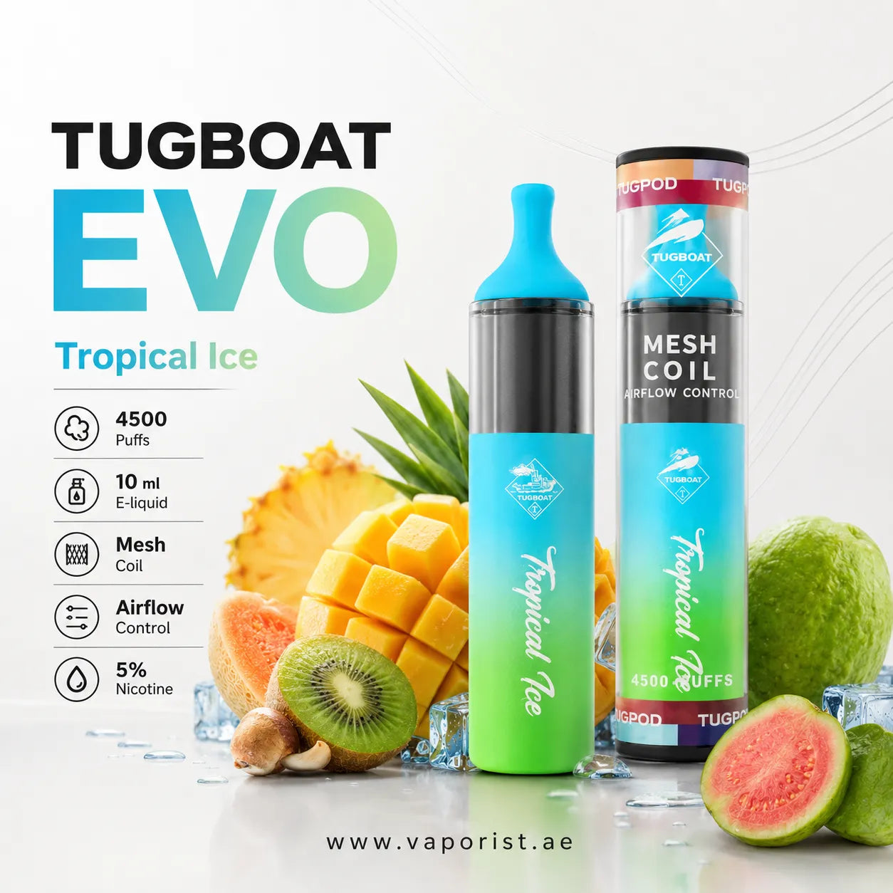 Tugboat Evo Tropical Ice disposable vape .