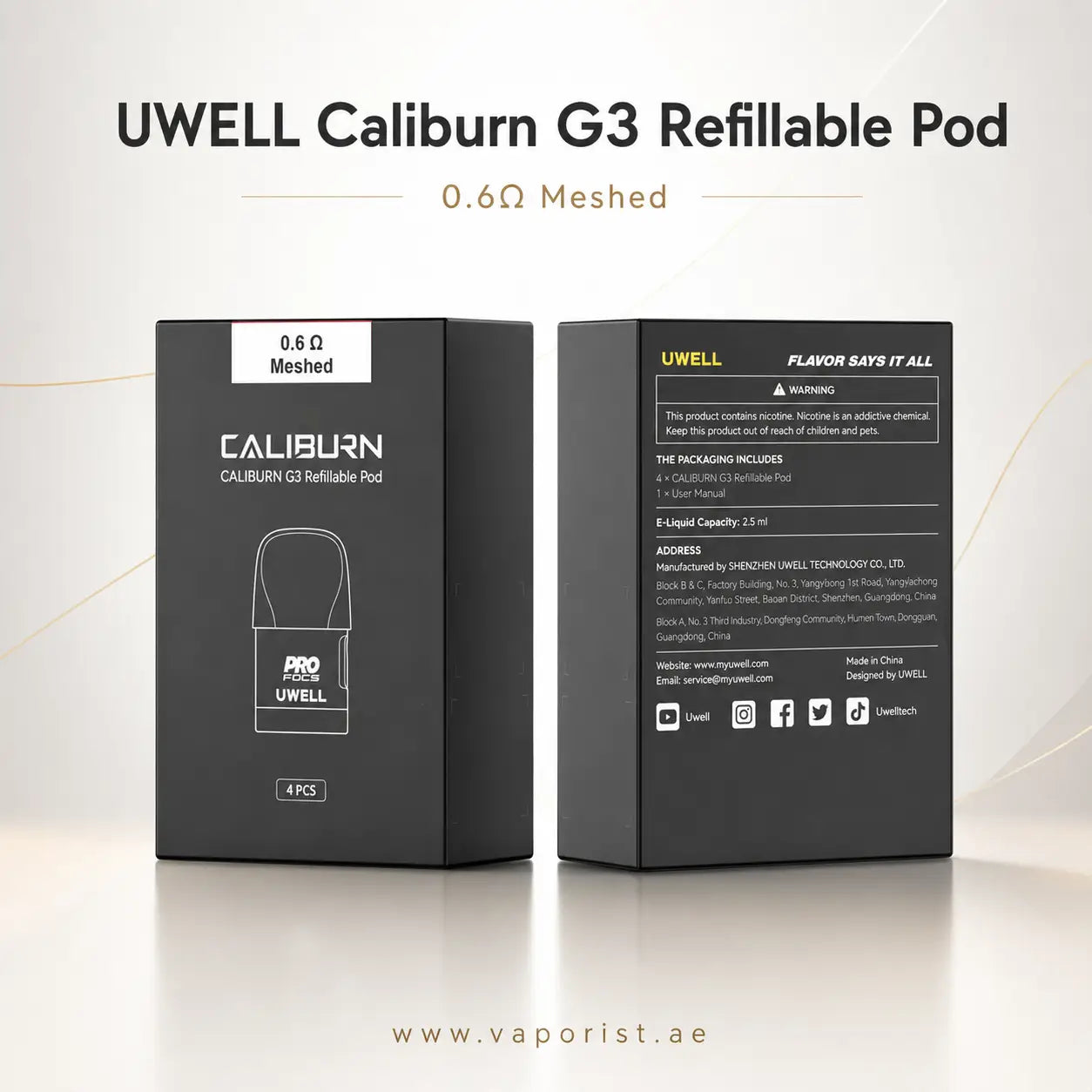  UWELL Caliburn G3 Refillable Pod 0.6Ωm meshed e-liquid pods