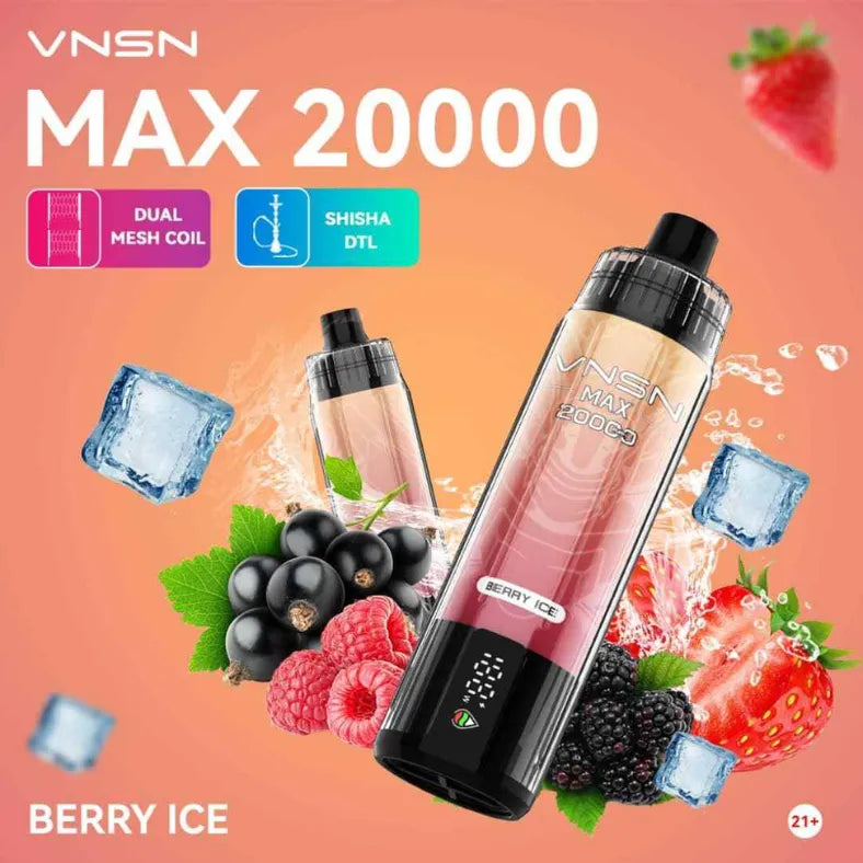 Berry Ice - VNSN Max Shisha 20000 Puffs 0% Nicotine Disposable Vape in Dubai, UAE