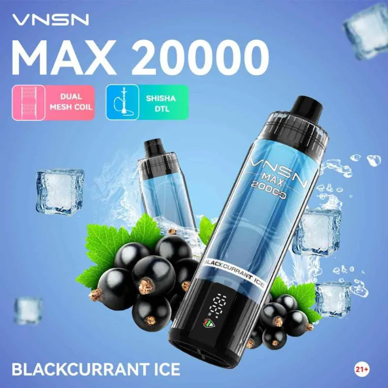 Blackcurrant Ice  - VNSN Max Shisha 20000 Puffs 0% Nicotine Disposable Vape in Dubai, UAE
