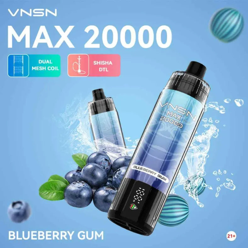 Blueberry Gum  - VNSN Max Shisha 20000 Puffs 0% Nicotine Disposable Vape in Dubai, UAE