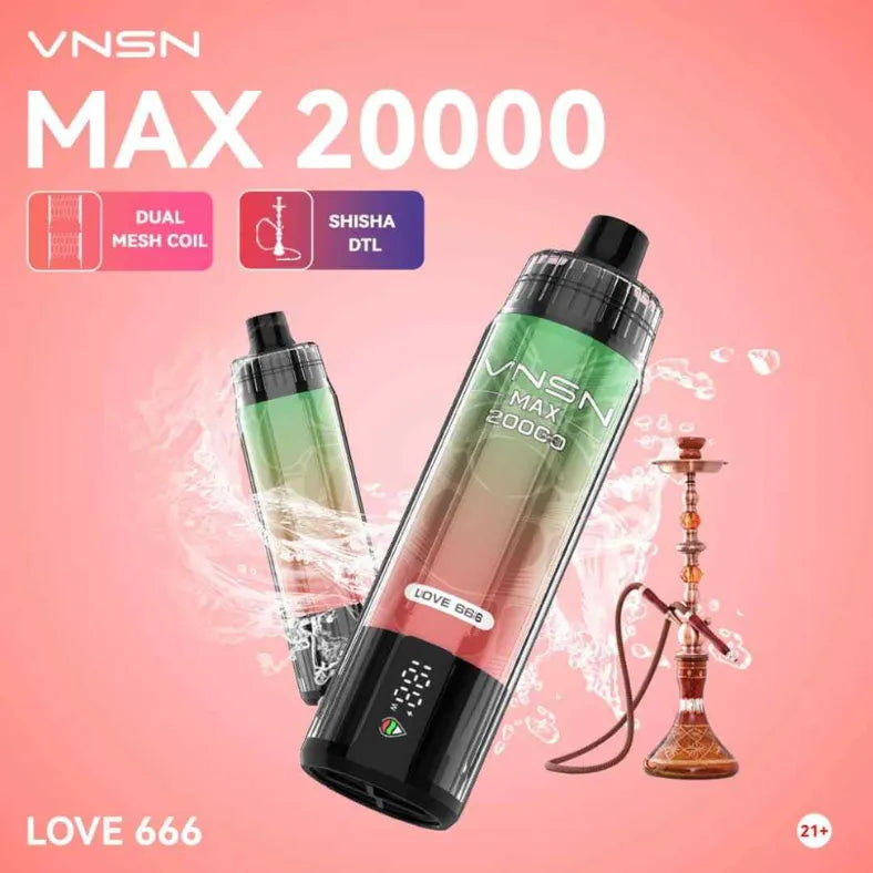 Love 666  - VNSN Max Shisha 20000 Puffs 0% Nicotine Disposable Vape in Dubai, UAE