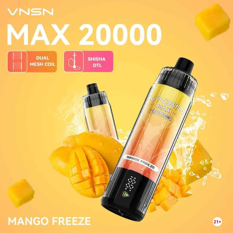 Mango Freeze  - VNSN Max Shisha 20000 Puffs 0% Nicotine Disposable Vape in Dubai, UAE