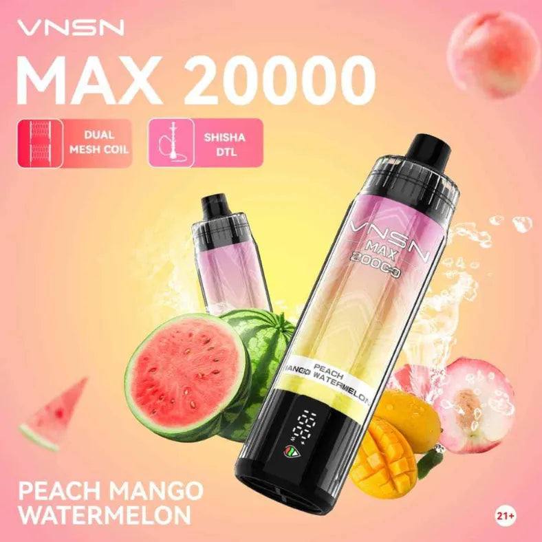 Peach Mango Watermelon  - VNSN Max Shisha 20000 Puffs 0% Nicotine Disposable Vape in Dubai, UAE