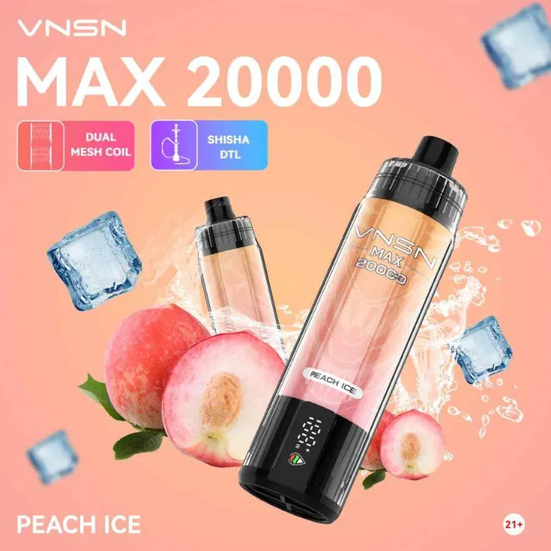 Peach Ice  - VNSN Max Shisha 20000 Puffs 0% Nicotine Disposable Vape in Dubai, UAE