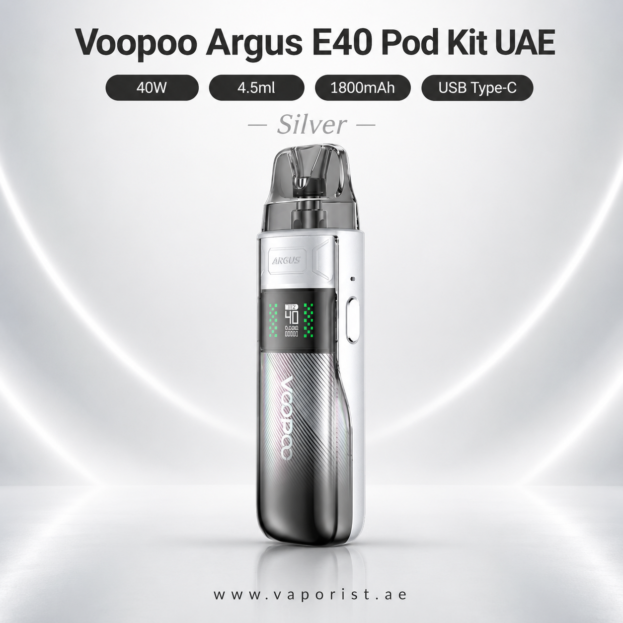 silver Voopoo Argus E40 Pod Kit vape device