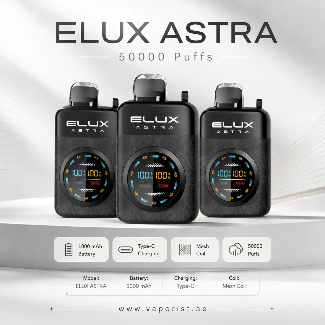  black ELUX ASTRA vape device