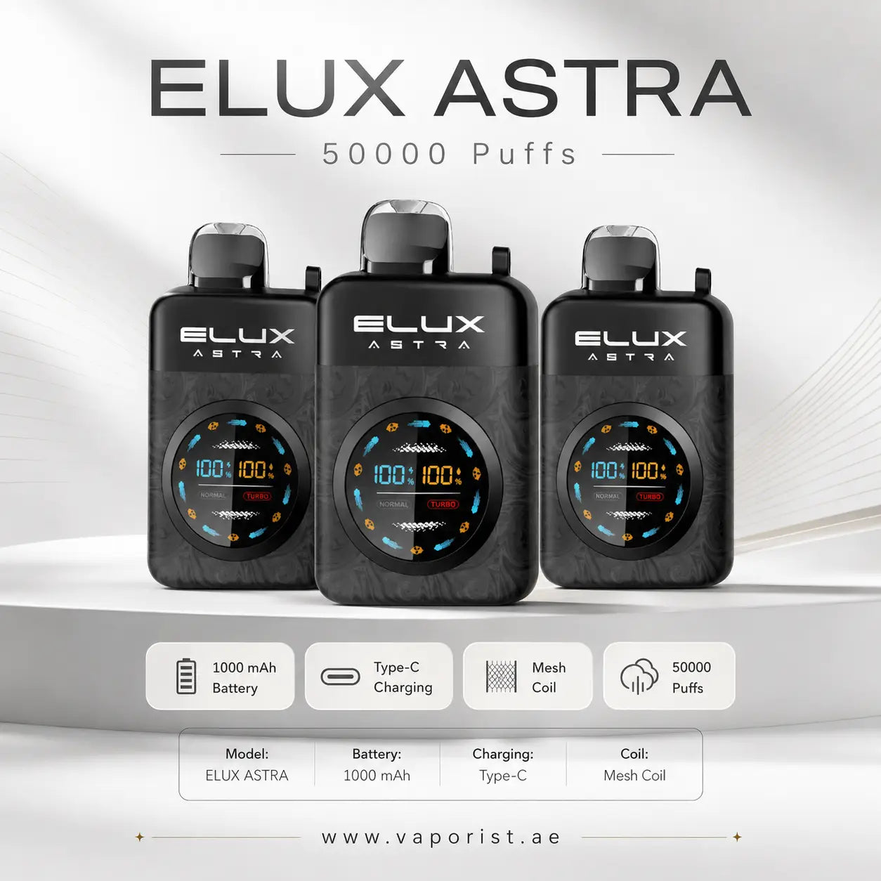  black ELUX ASTRA vape device
