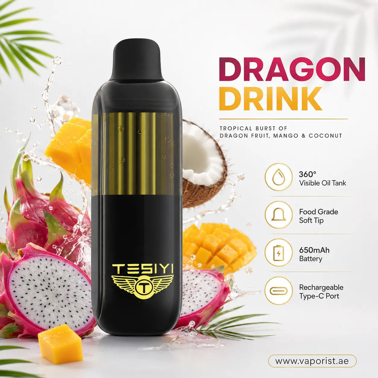 black and gold TEESIY1  dragon drink disposable vape