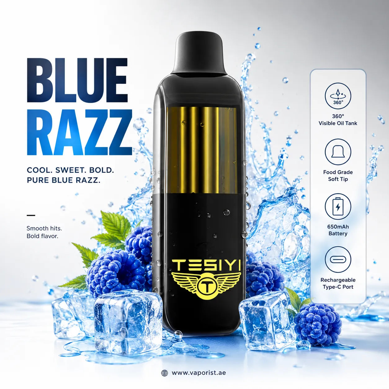 black and gold TESYI BLUE RAZZ vape 