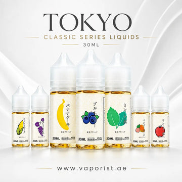 Six 30ml e-liquid bottles from Tokyo Classic Series Liquids
